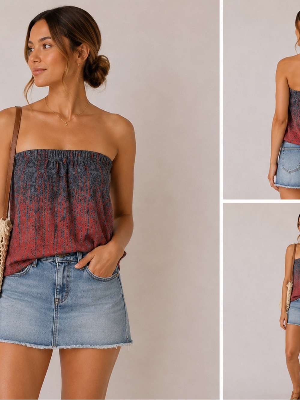 Women’s strapless red & blue printed tube top
